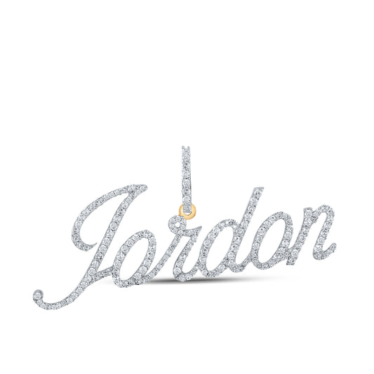 0.91 Ctw Natural Diamond Jordon Namplate Gift Pendant in 10k Yellow Gold