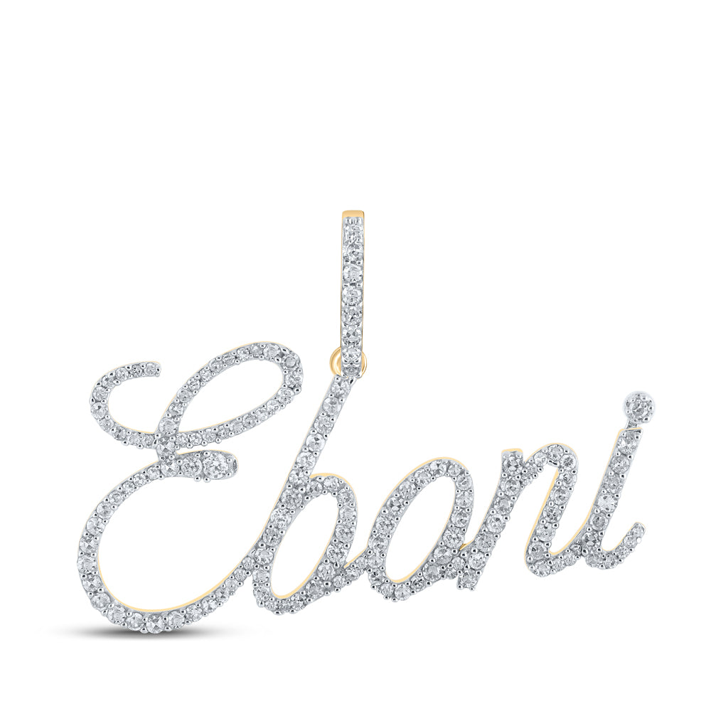 0.82 Ctw Natural Diamond Eboni Nameplate Pendant in 10k Yellow Gold