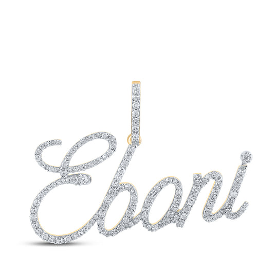 0.82 Ctw Natural Diamond Eboni Nameplate Pendant in 10k Yellow Gold