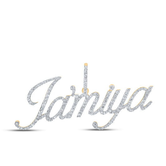 0.94 Ctw Natural Diamond Jamiya Nameplate Pendant in 10k Yellow Gold
