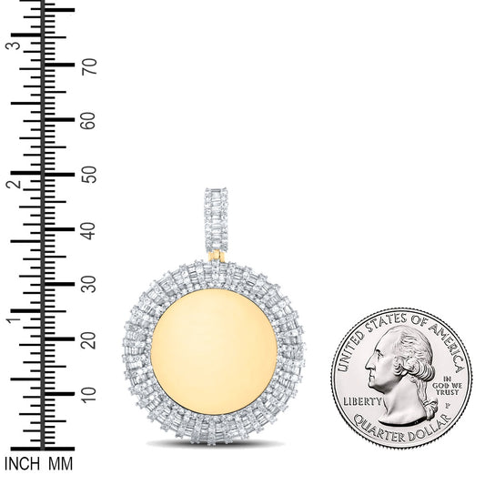 2.95 Ctw Natural Diamond Round Circular Memory Picture Frame Pendant in 10k Yellow Gold