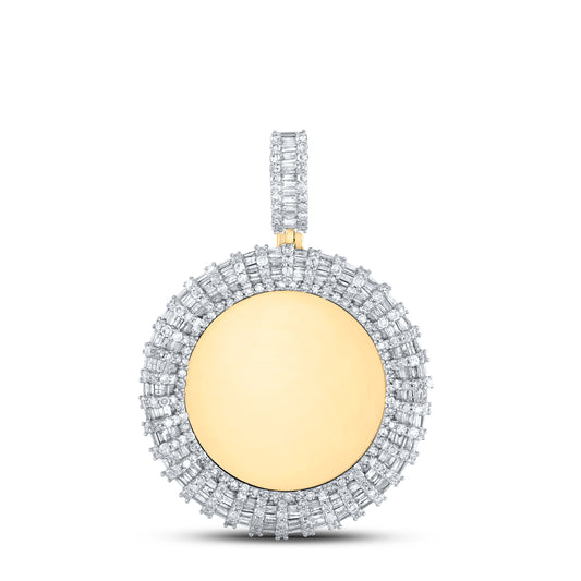 2.95 Ctw Natural Diamond Round Circular Memory Picture Frame Pendant in 10k Yellow Gold