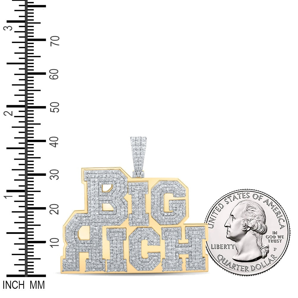 3.37 Ctw Natural Diamond Big Rich Nameplate Hiphop Pendant in 10k Yellow Gold