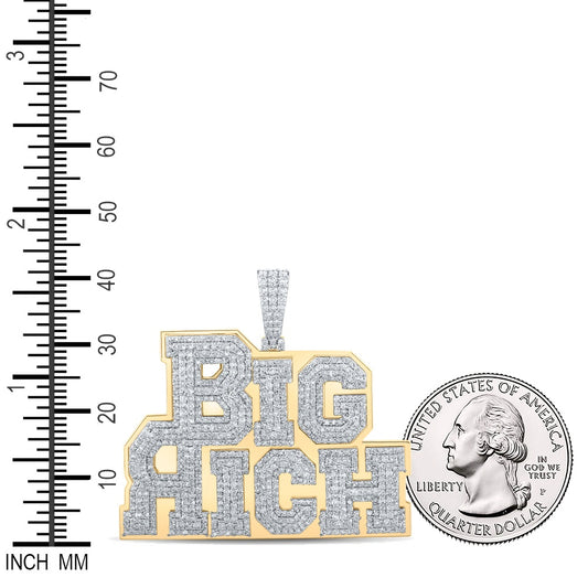 3.37 Ctw Natural Diamond Big Rich Nameplate Hiphop Pendant in 10k Yellow Gold