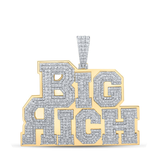 3.37 Ctw Natural Diamond Big Rich Nameplate Hiphop Pendant in 10k Yellow Gold