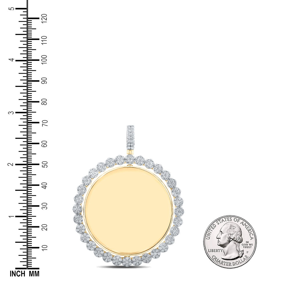 4.68 Ctw Natural Diamond Floral Round Circle Memory Picture Frame Pendant in 10k Yellow Gold