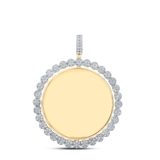 4.68 Ctw Natural Diamond Floral Round Circle Memory Picture Frame Pendant in 10k Yellow Gold