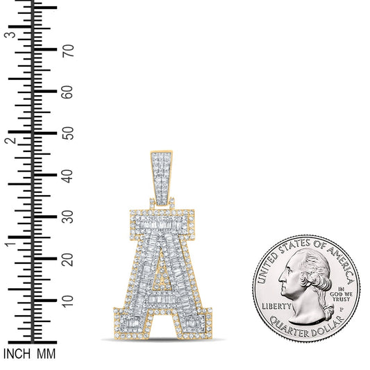1.93 Ctw Natural Diamond Block Letter Initial Alphabet A Pendant in 10k Two-tone Gold