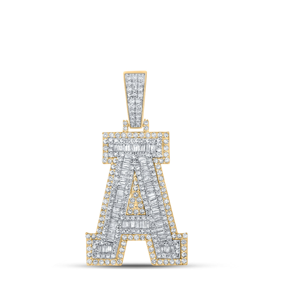 1.93 Ctw Natural Diamond Block Letter Initial Alphabet A Pendant in 10k Two-tone Gold