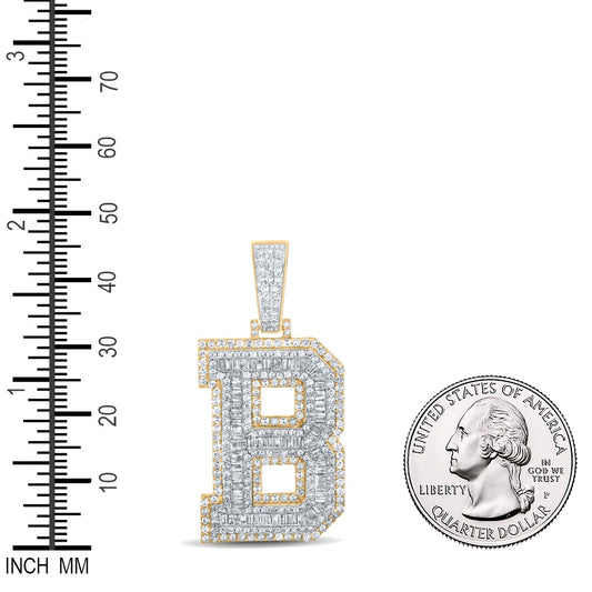 2.2 Ctw Natural Diamond Block Letter Initial Alphabet B Pendant in 10k Two-tone Gold