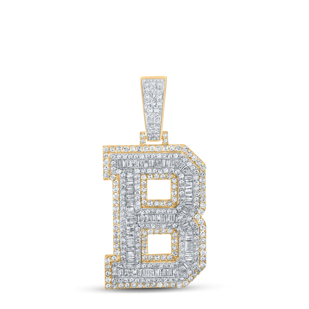 2.2 Ctw Natural Diamond Block Letter Initial Alphabet B Pendant in 10k Two-tone Gold