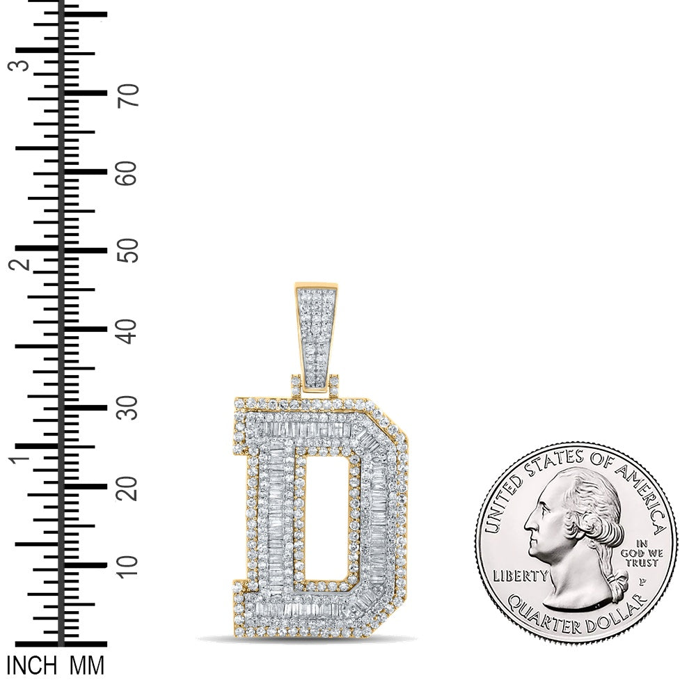 2.3 Ctw Natural Diamond Block Letter Initial Alphabet D Pendant in 10k Two-tone Gold