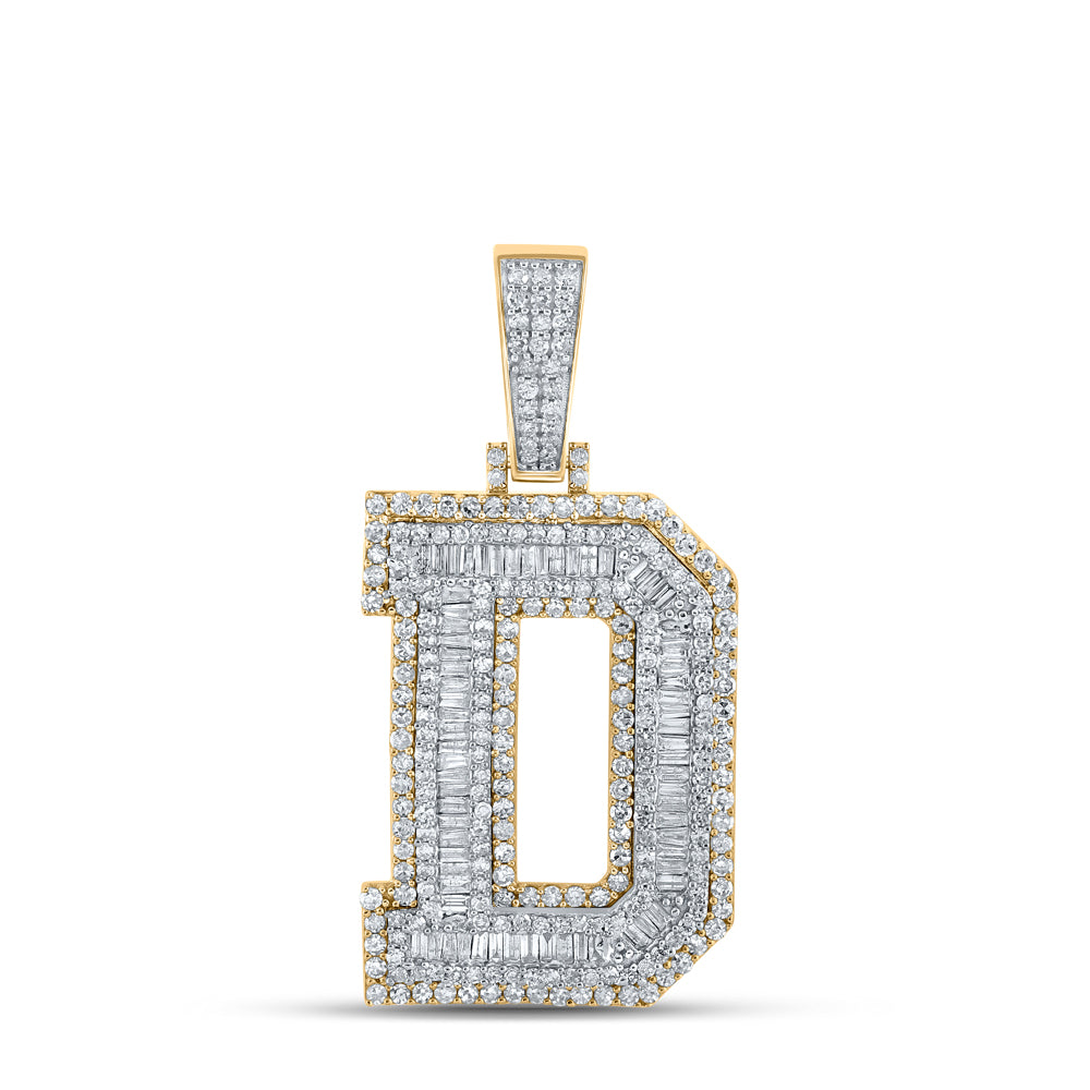 2.3 Ctw Natural Diamond Block Letter Initial Alphabet D Pendant in 10k Two-tone Gold