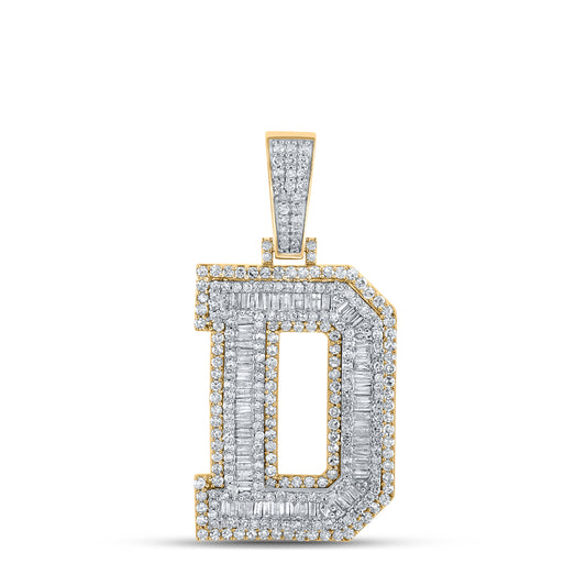 2.3 Ctw Natural Diamond Block Letter Initial Alphabet D Pendant in 10k Two-tone Gold
