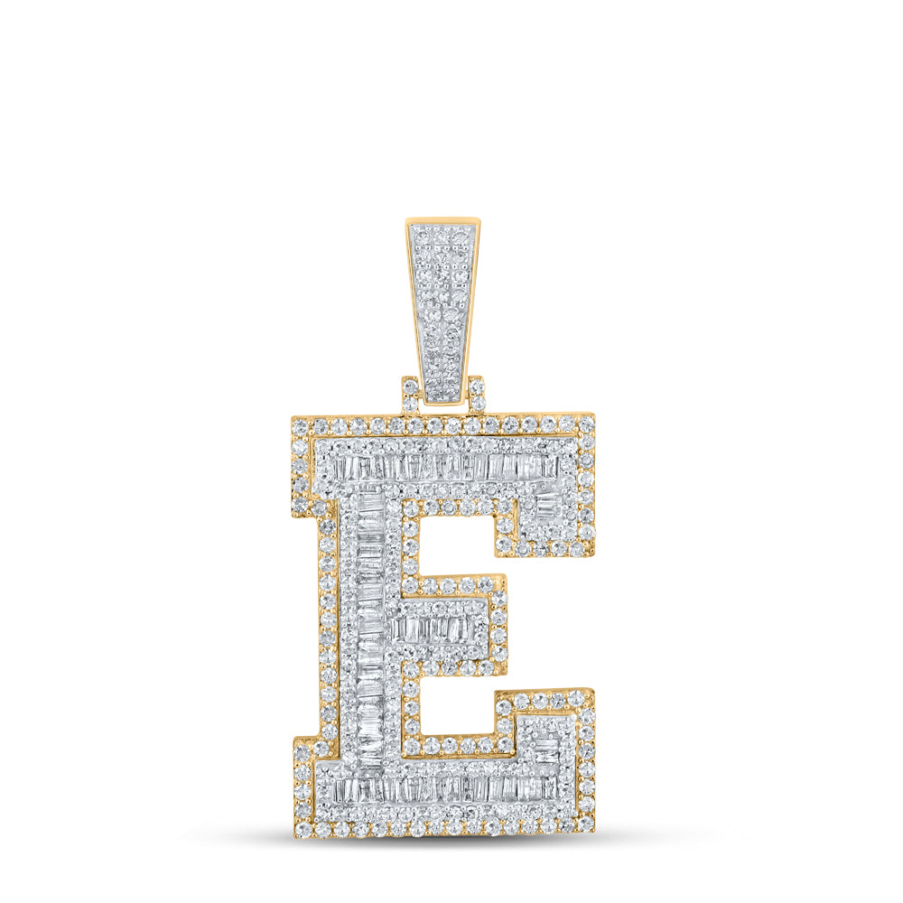 2.17 Ctw Natural Diamond Block Letter Initial Alphabet E Pendant in 10k Two-tone Gold