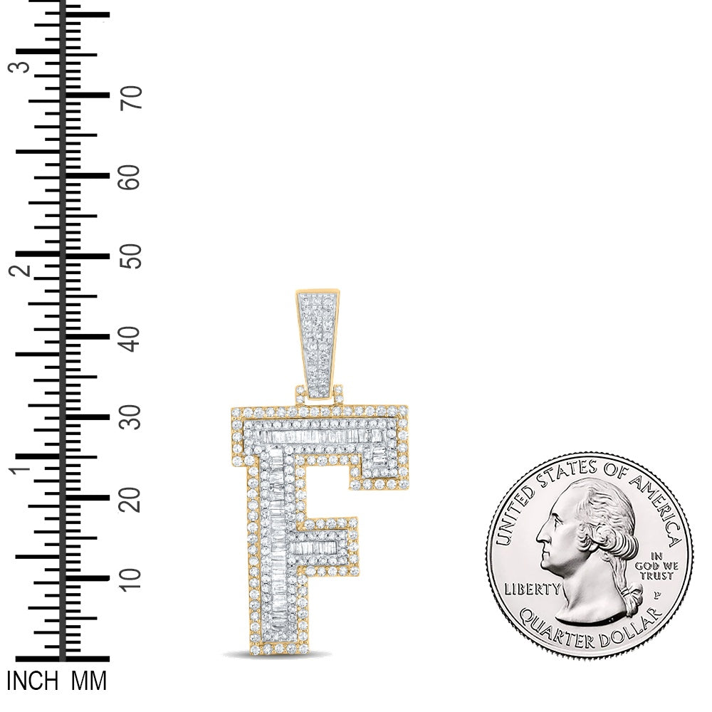 1.5 Ctw Natural Diamond Block Letter Initial Alphabet F Pendant in 10k Two-tone Gold
