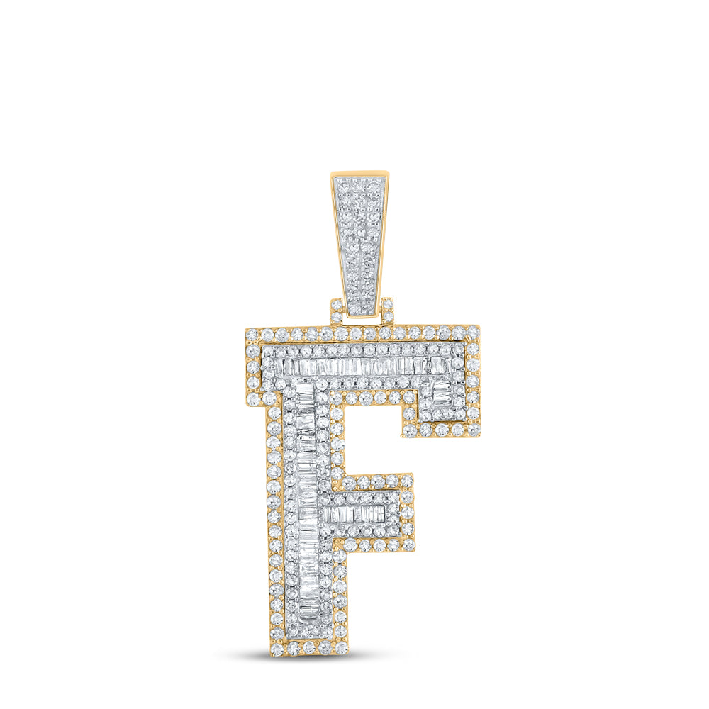 1.5 Ctw Natural Diamond Block Letter Initial Alphabet F Pendant in 10k Two-tone Gold