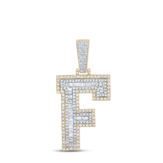 1.5 Ctw Natural Diamond Block Letter Initial Alphabet F Pendant in 10k Two-tone Gold