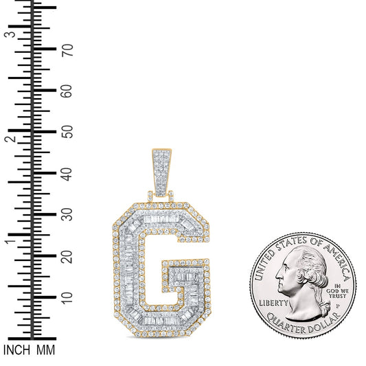 1.9 Ctw Natural Diamond Block Letter Initial Alphabet G Pendant in 10k Two-tone Gold