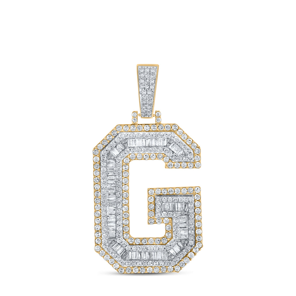 1.9 Ctw Natural Diamond Block Letter Initial Alphabet G Pendant in 10k Two-tone Gold
