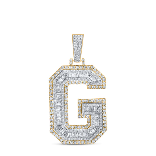 1.9 Ctw Natural Diamond Block Letter Initial Alphabet G Pendant in 10k Two-tone Gold