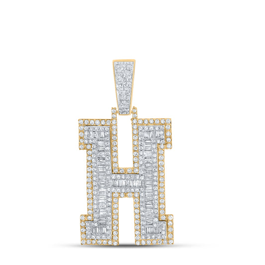 2 Ctw Natural Diamond Block Letter Initial Alphabet H Pendant in 10k Two-tone Gold