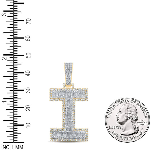 1.8 Ctw Natural Diamond Block Letter Initial Alphabet I Pendant in 10k Two-tone Gold