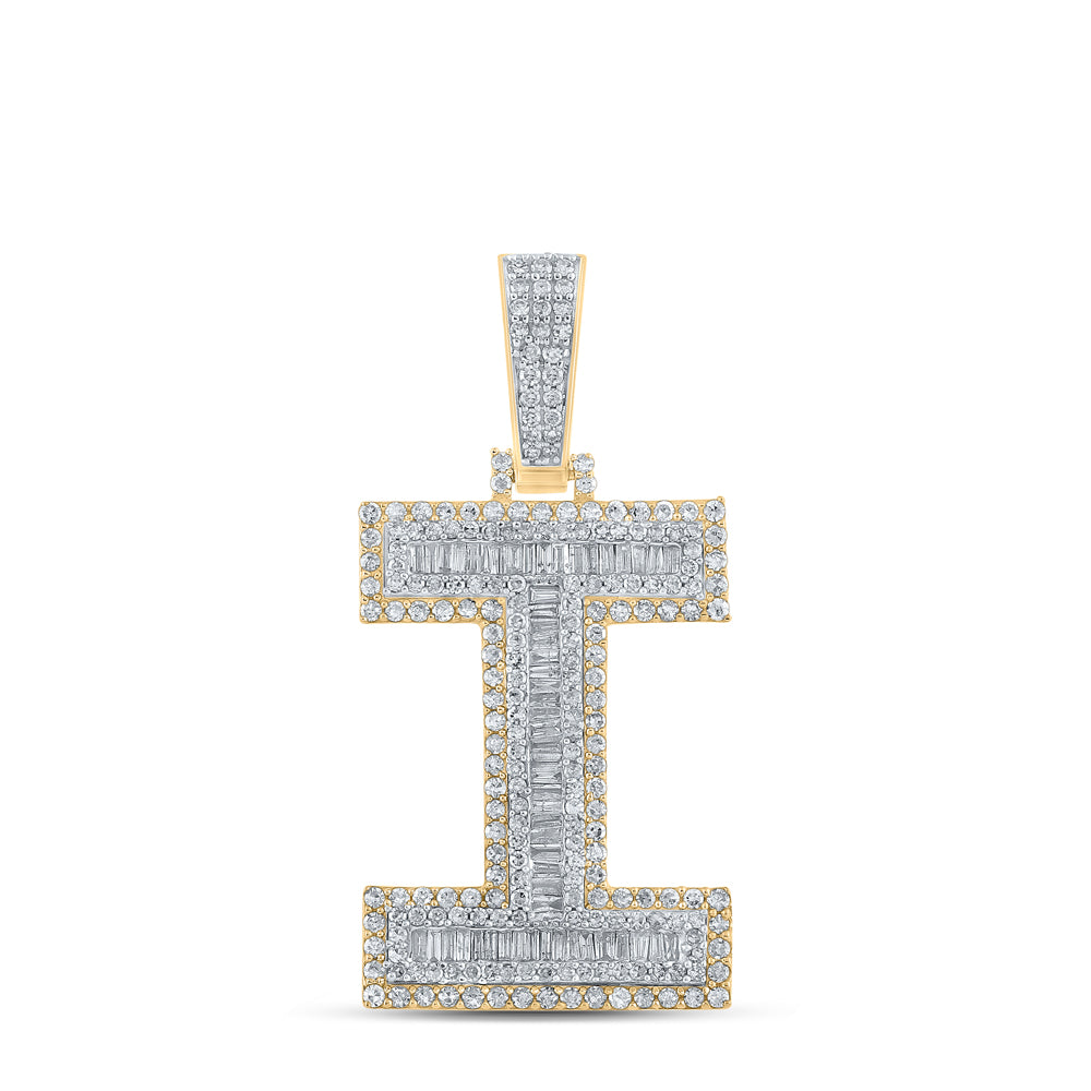 1.8 Ctw Natural Diamond Block Letter Initial Alphabet I Pendant in 10k Two-tone Gold