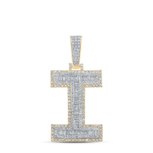 1.8 Ctw Natural Diamond Block Letter Initial Alphabet I Pendant in 10k Two-tone Gold