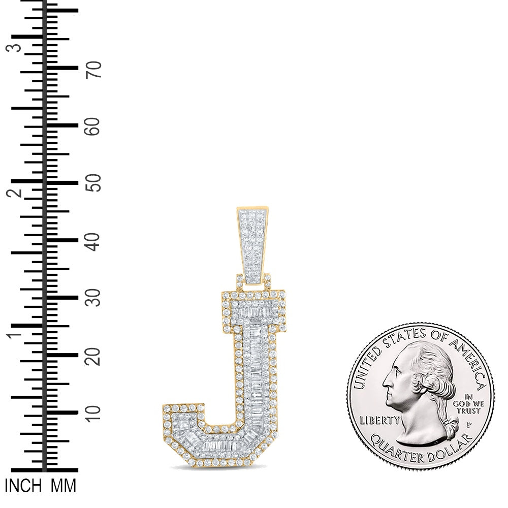1.43 Ctw Natural Diamond Block Letter Initial Alphabet J Pendant in 10k Two-tone Gold