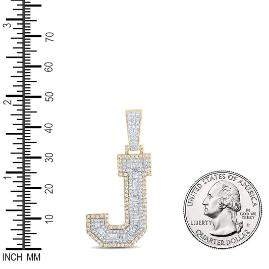 1.43 Ctw Natural Diamond Block Letter Initial Alphabet J Pendant in 10k Two-tone Gold