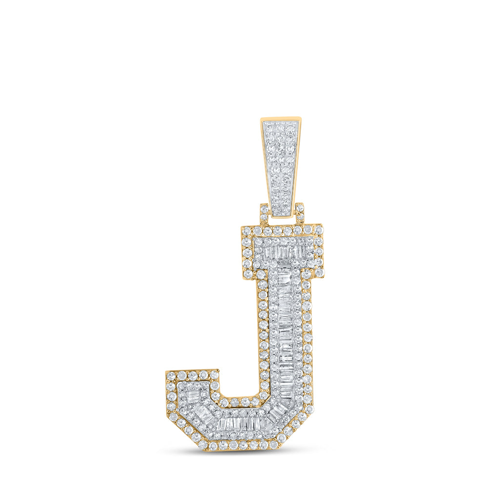 1.43 Ctw Natural Diamond Block Letter Initial Alphabet J Pendant in 10k Two-tone Gold