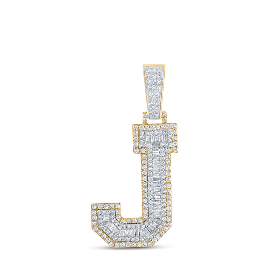 1.43 Ctw Natural Diamond Block Letter Initial Alphabet J Pendant in 10k Two-tone Gold