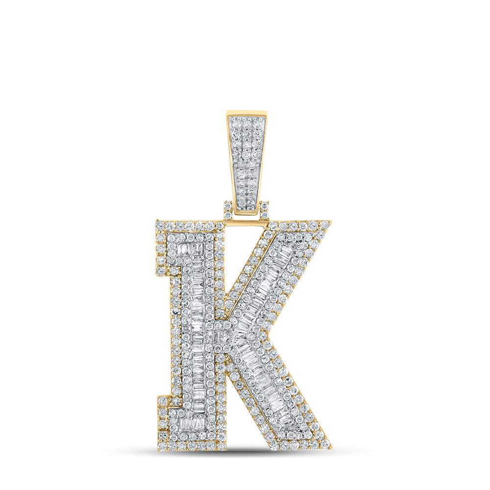 1.9 Ctw Natural Diamond Block Letter Initial Alphabet K Pendant in 10k Two-tone Gold