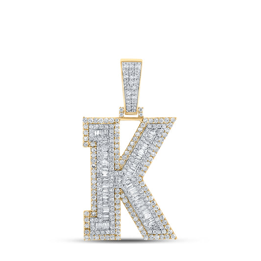 1.9 Ctw Natural Diamond Block Letter Initial Alphabet K Pendant in 10k Two-tone Gold