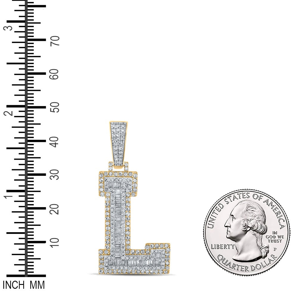 1.54 Ctw Natural Diamond Block Letter Initial Alphabet L Pendant in 10k Two-tone Gold