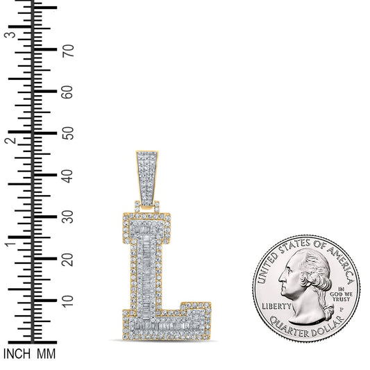 1.54 Ctw Natural Diamond Block Letter Initial Alphabet L Pendant in 10k Two-tone Gold