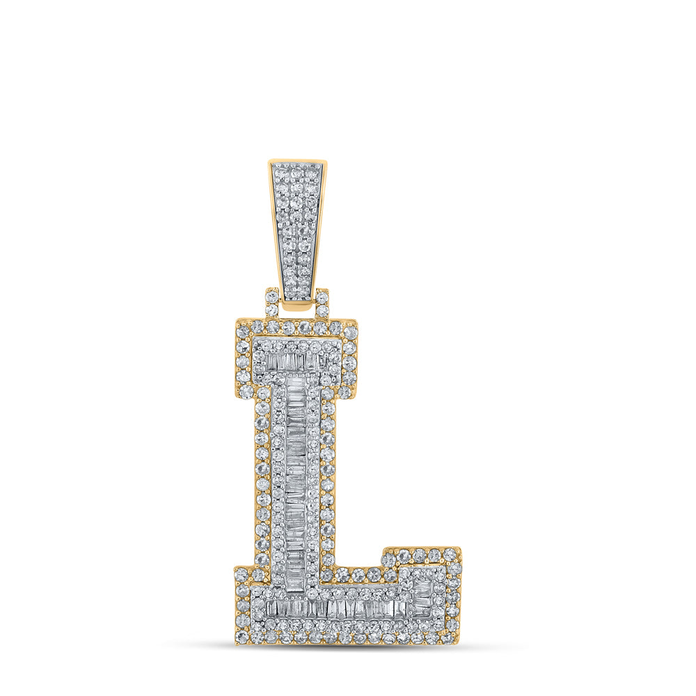 1.54 Ctw Natural Diamond Block Letter Initial Alphabet L Pendant in 10k Two-tone Gold
