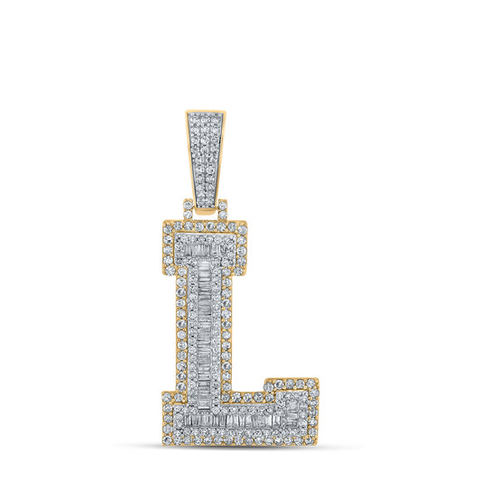1.54 Ctw Natural Diamond Block Letter Initial Alphabet L Pendant in 10k Two-tone Gold