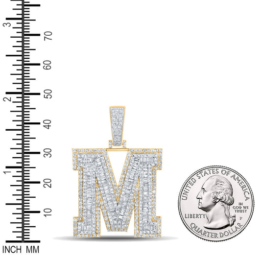 2.9 Ctw Natural Diamond Block Letter Initial Alphabet M Pendant in 10k Two-tone Gold