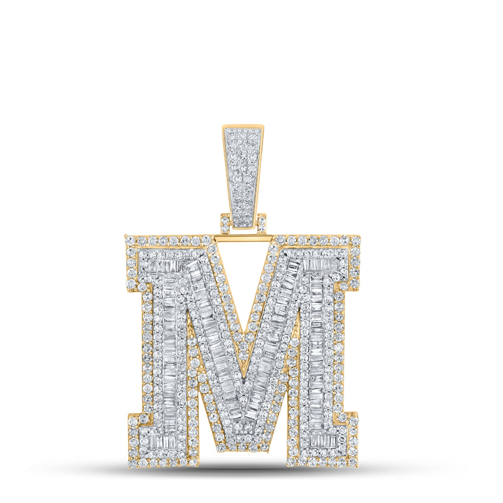 2.9 Ctw Natural Diamond Block Letter Initial Alphabet M Pendant in 10k Two-tone Gold