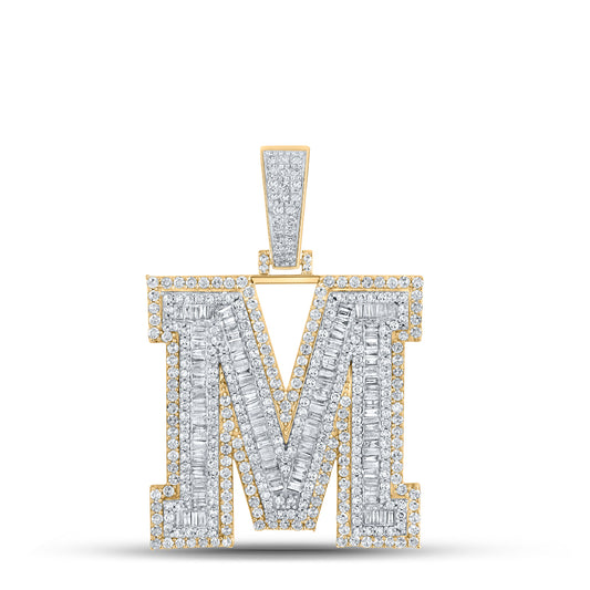 2.9 Ctw Natural Diamond Block Letter Initial Alphabet M Pendant in 10k Two-tone Gold