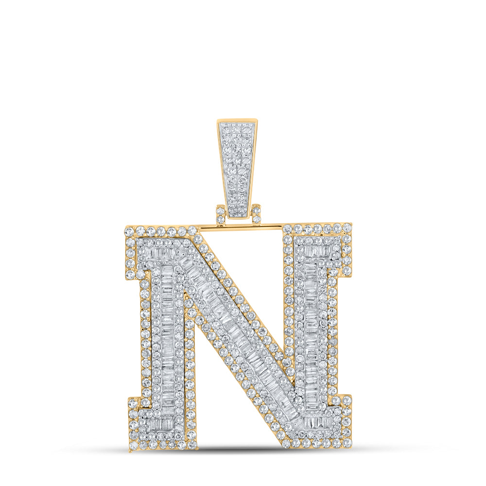 2.58 Ctw Natural Diamond Block Letter Initial Alphabet N Pendant in 10k Two-tone Gold