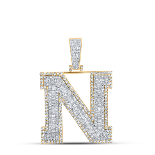 2.58 Ctw Natural Diamond Block Letter Initial Alphabet N Pendant in 10k Two-tone Gold
