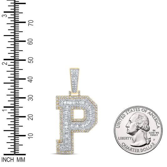 1.9 Ctw Natural Diamond Block Letter Initial Alphabet P Pendant in 10k Two-tone Gold