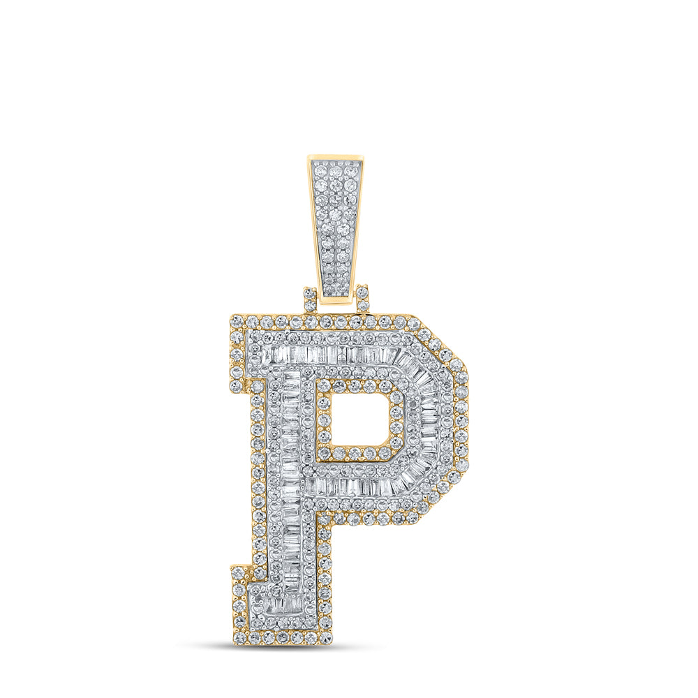 1.9 Ctw Natural Diamond Block Letter Initial Alphabet P Pendant in 10k Two-tone Gold