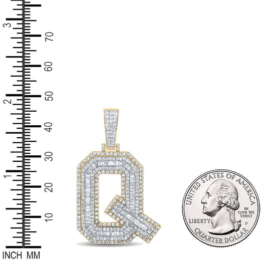 2.2 Ctw Natural Diamond Block Letter Initial Alphabet Q Pendant in 10k Two-tone Gold