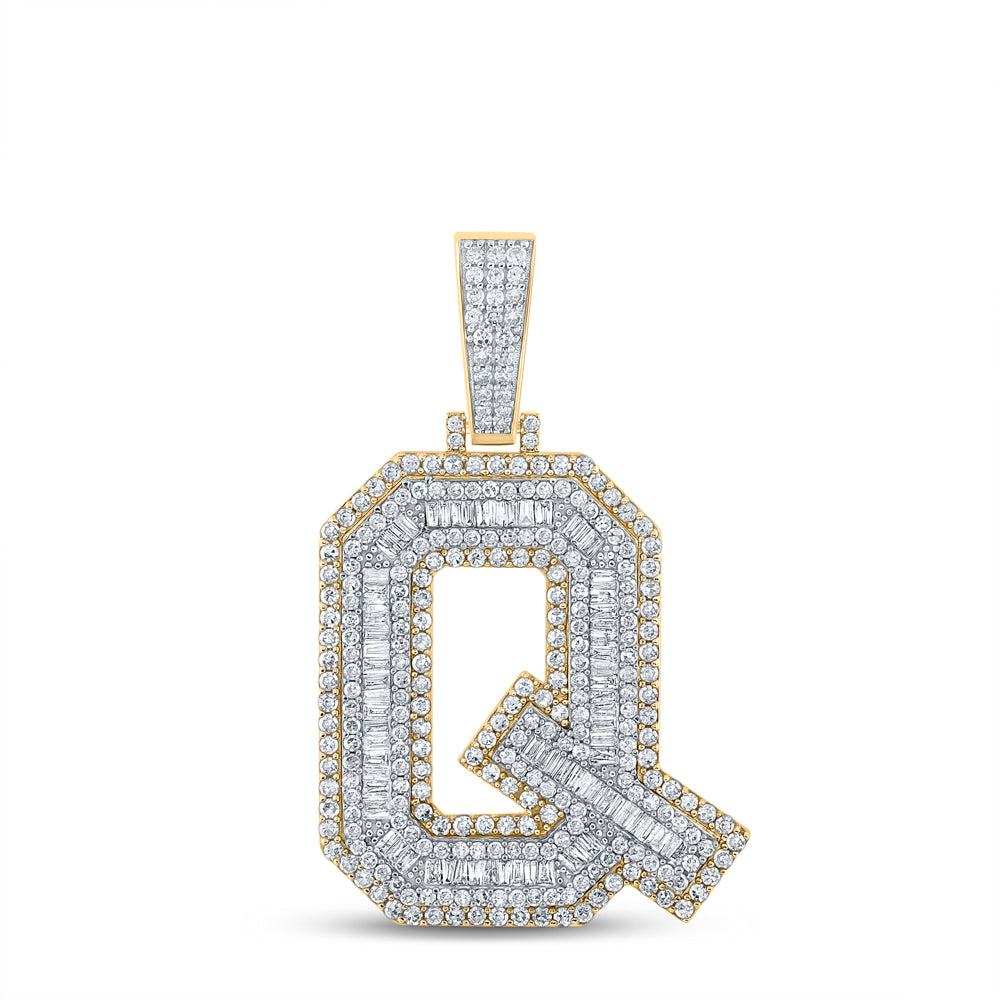 2.2 Ctw Natural Diamond Block Letter Initial Alphabet Q Pendant in 10k Two-tone Gold
