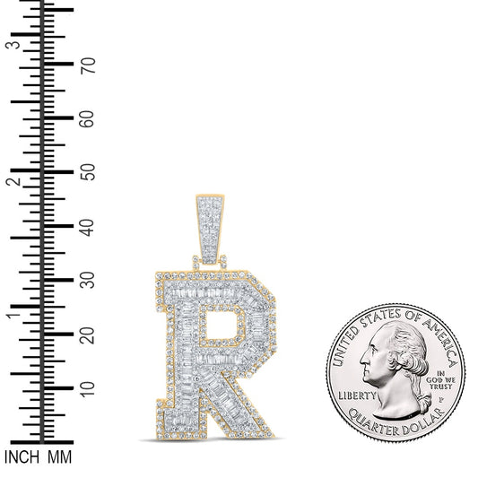 2.05 Ctw Natural Diamond Block Letter Initial Alphabet R Pendant in 10k Two-tone Gold