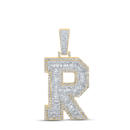 2.05 Ctw Natural Diamond Block Letter Initial Alphabet R Pendant in 10k Two-tone Gold